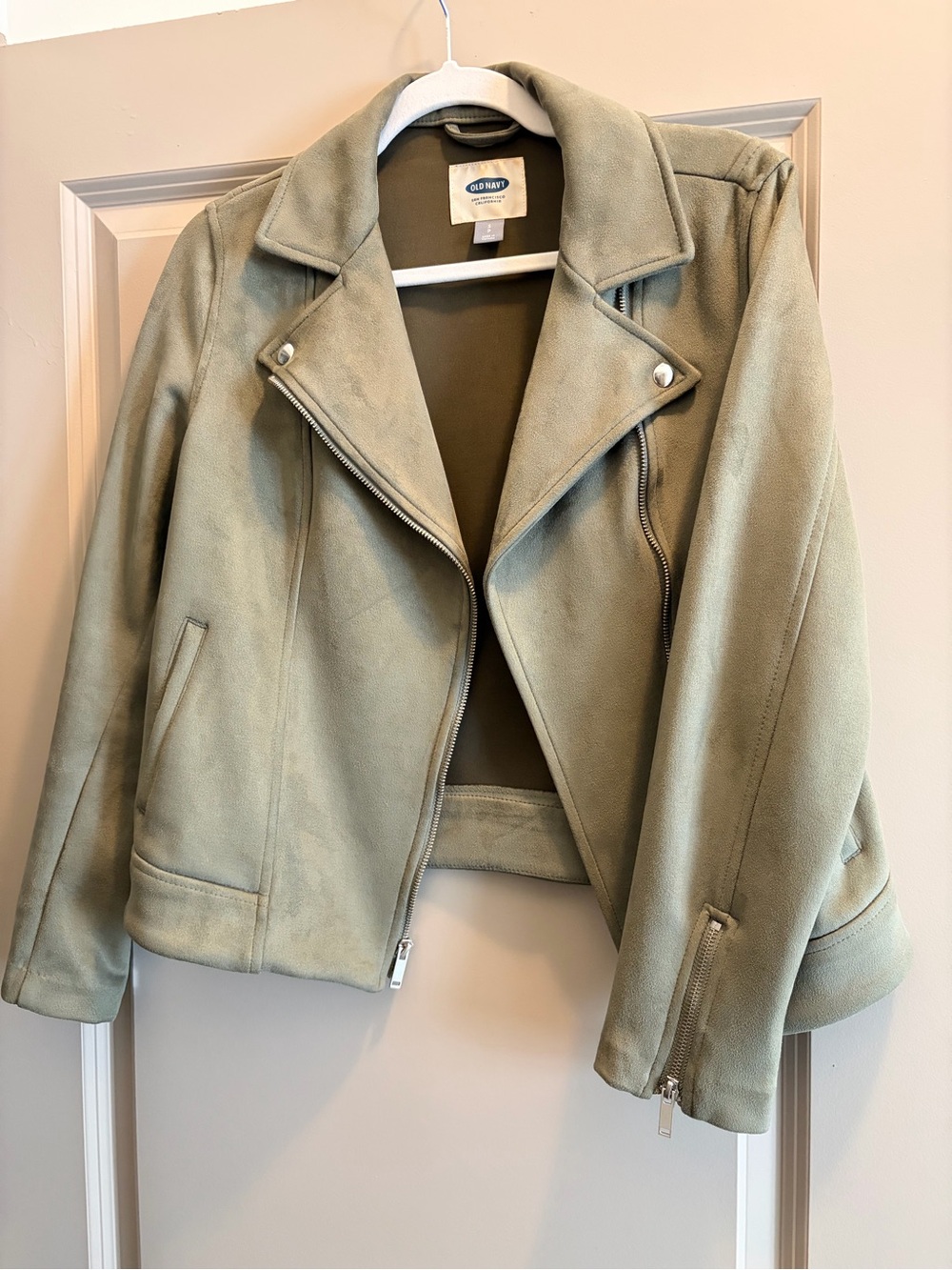 Old Navy Light Olive Faux Suede Moto Jacket - Women's
